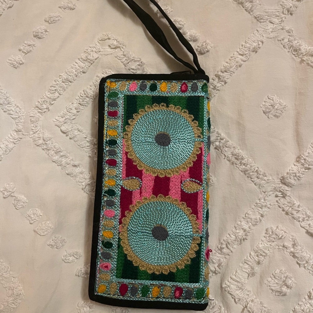 Colorful Embroidered Wristlet